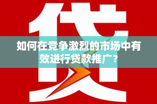 凤城如何在竞争激烈的市场中有效进行贷款推广？