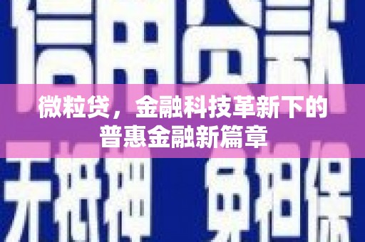 霍城微粒贷，金融科技革新下的普惠金融新篇章
